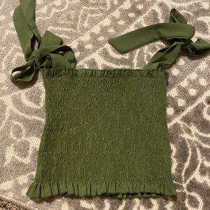 green smocked tank top